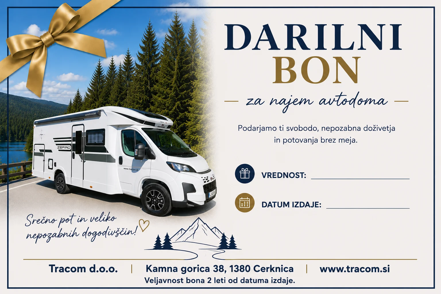 Tracom darilni bon za najem avtodoma